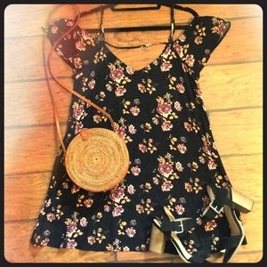 Black floral mini dress